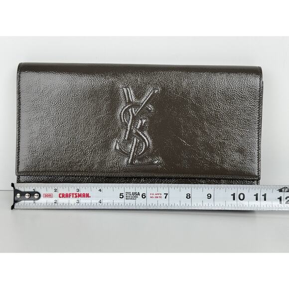 Saint Laurent Belle De Jour Patent Leather Flap Clutch Khaki w Gold Hardware C-6 - Picture 11 of 16